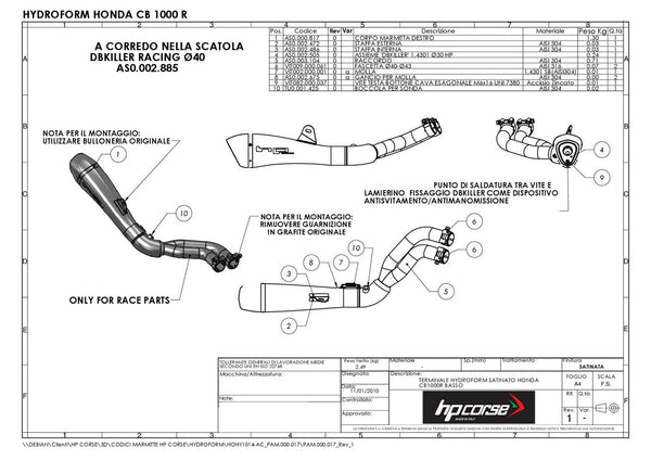 HP Corse HYDROFORM SATIN – HONDA CB 1000 R 2008-2017