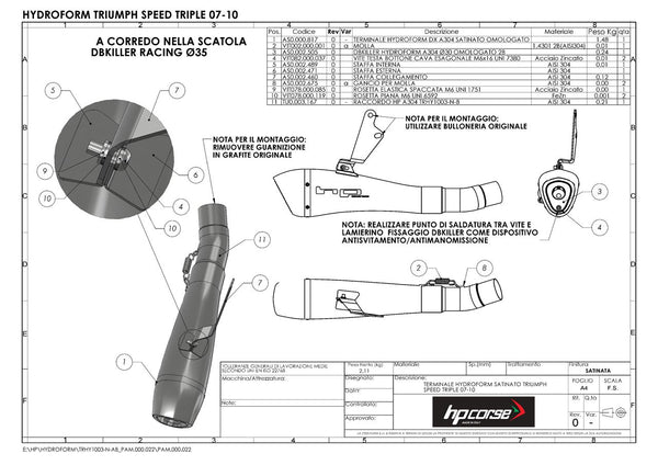 HP Corse HYDROFORM SATIN – TRIUMPH SPEED TRIPLE 1050 2007-2010