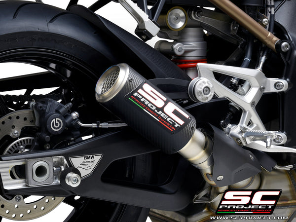 Picture of CR-T carbon fibre exhaust, with stoneguard grid