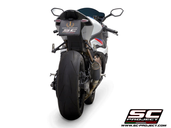 Picture of CR-T carbon fibre exhaust, with stoneguard grid
