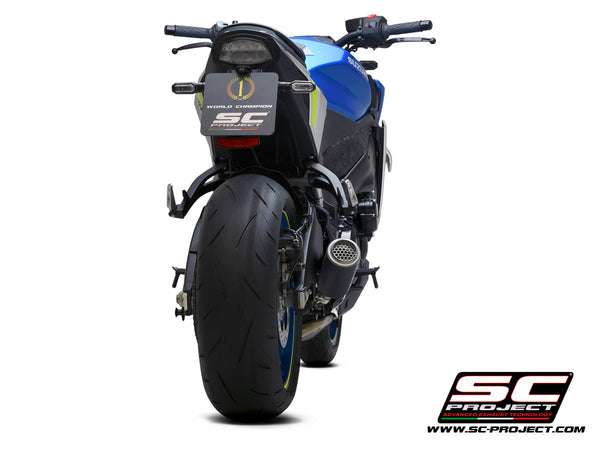 Picture of CR-T carbon fibre exhaust, with stoneguard grid