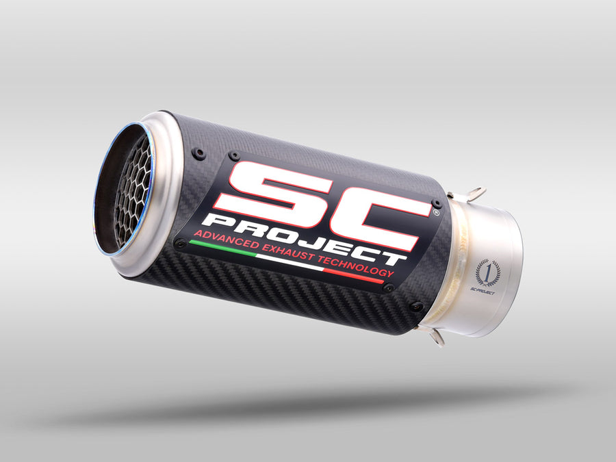 Picture of CR-T carbon fibre exhaust, with stoneguard grid, with de-cat link pipe
