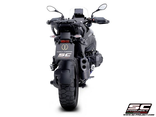 BMW R 1300 GS  with SC-Project Adventure-R titanium matt black exhaust, back view