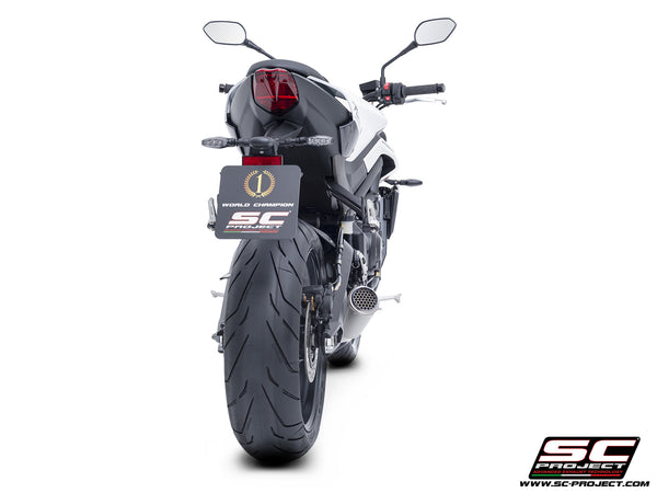 Triumph Street Triple 765 R - RS with SC-Project CR-T titanium exhaust, back view