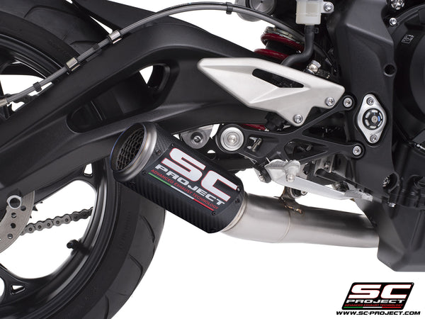 Triumph Street Triple 765 R - RS with SC-Project CR-T titanium exhaust, detail view