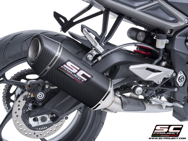 Triumph Street Triple 765 R - RS with SC-Project SC1-S carbon exhaust, detail view