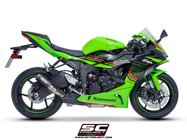 Kawasaki ZX-6R 2024 with SC-Project CR-T carbon exhaust, side view