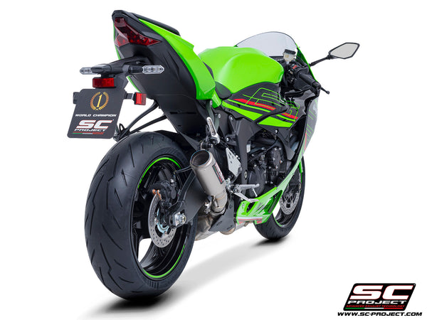 Kawasaki ZX-6R 2024 with SC-Project CR-T titanium exhaust, rear view