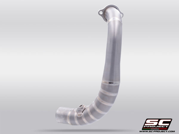 Kove 450 Rally with SC-Project 1-1 header titanium exhaust, 3/4 front view
