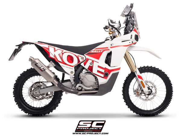 Kove 450 Rally with SC-Project decat with Rally Raid titanium exhaust, side view