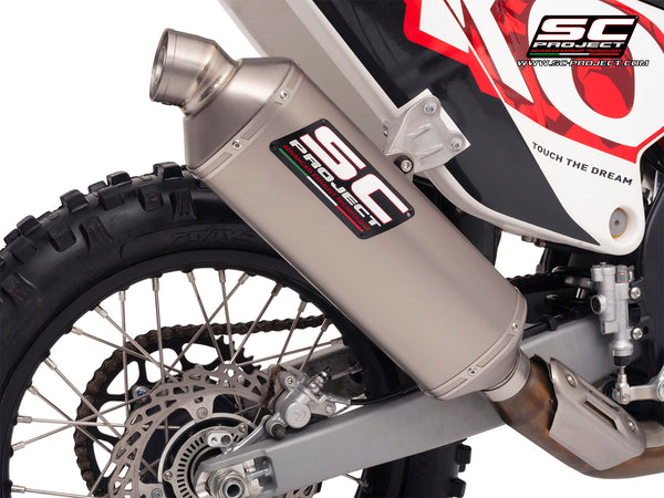 Kove 450 Rally with SC-Project Rally-X GT titanium exhaust, detail view