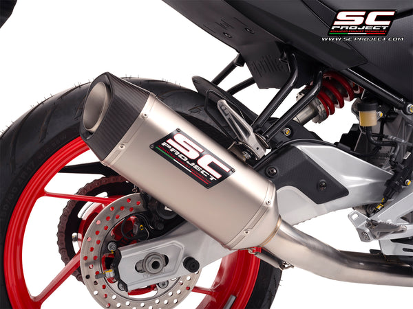 Aprilia RS 457 with SC-Project SC1-S titanium exhaust, detail view