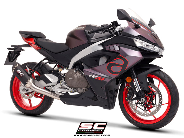 Aprilia RS 457 with SC-Project SC1-S carbon exhaust, 3/4 front view