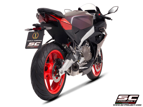 Aprilia RS 457 with SC-Project S1 stainless steel exhaust, rear view