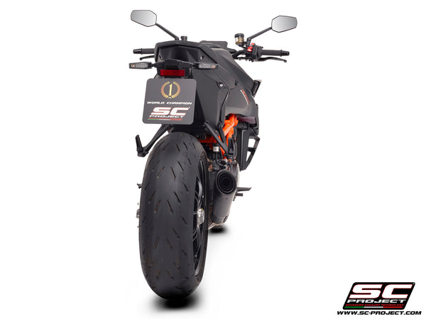 KTM 1390 Super Duke R (2024) with SC-Project S1 titanium matt black exhaust, back view