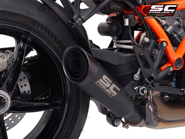 KTM 1390 Super Duke R (2024) with SC-Project S1 titanium matt black exhaust, detail view