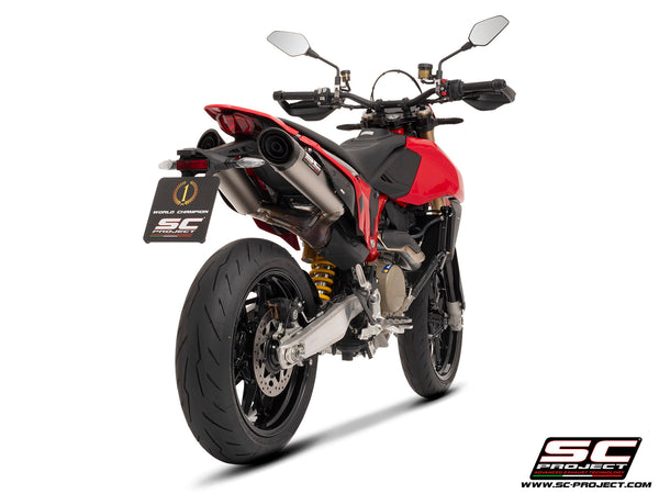 Ducati Hypermotard 698 MONO (2024) with SC-Project S1-C titanium exhaust, rear view