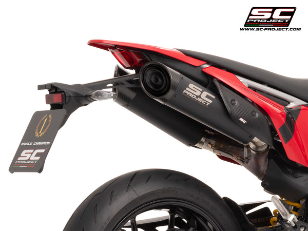 Ducati Hypermotard 698 MONO (2024) with SC-Project S1-C titanium matt black exhaust, detail view