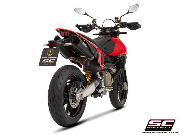 Ducati Hypermotard 698 MONO (2024) with SC-Project SC1-S titanium matt black exhaust, rear view