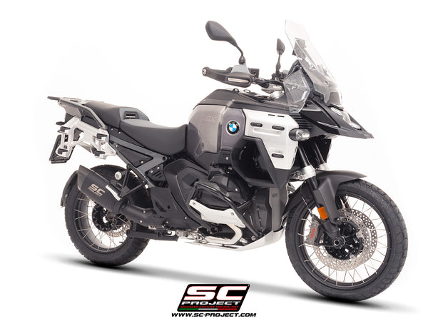 BMW R 1300 GS Adventure with SC-Project Adventure-R titanium matt black exhaust, 3/4 front view