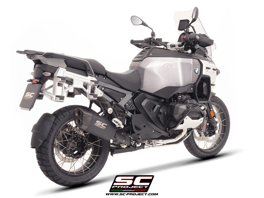 BMW R 1300 GS Adventure with SC-Project Adventure-R titanium matt black exhaust, 3/4 rear view