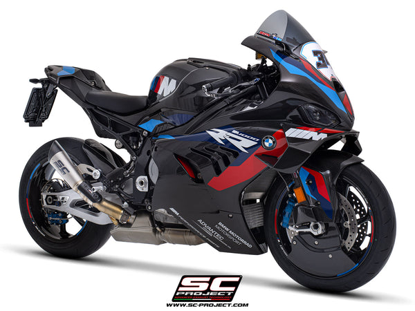 BMW M 1000 RR with SC-Project S1 titanium exhaust, 3/4 front view