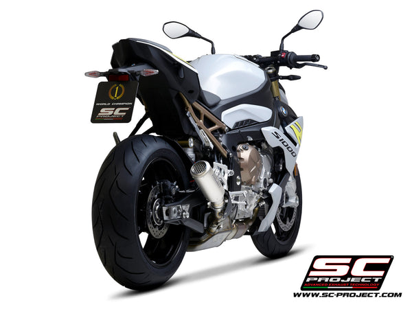 BMW S 1000 R with SC-Project CR-T titanium exhaust, with stoneguard grid, rear view