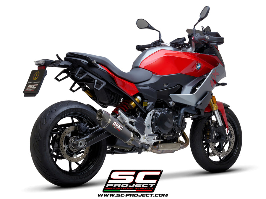 BMW F 900 XR with SC-Project Conic carbon exhaust, 3/4 rear view