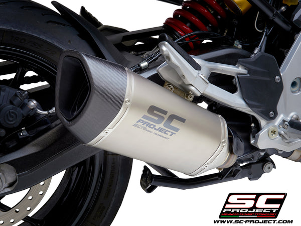BMW F 900 XR with SC-Project SC1-R titanium exhaust, detail view