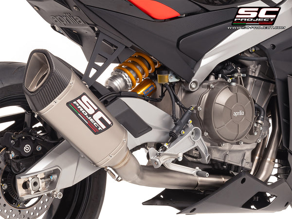 Aprilia RS 660 with SC-Project full exhaust system titanium, with SC1-R titanium exhaust, detail view