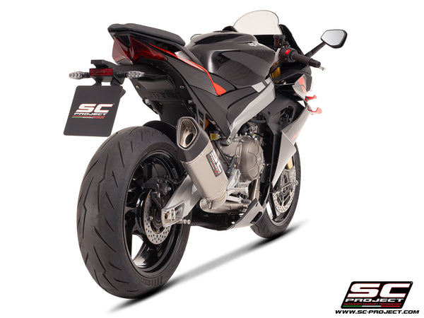 Aprilia RS 660 with SC-Project full exhaust system titanium, with SC1-R titanium exhaust, rear view