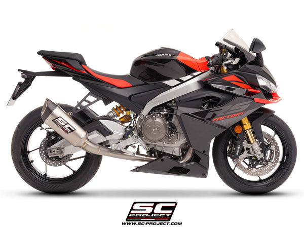 Aprilia RS 660 with SC-Project full exhaust system titanium, with SC1-R titanium exhaust, side view