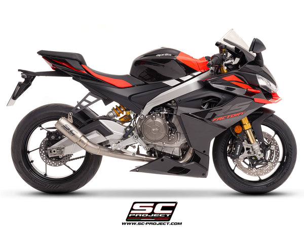 Aprilia RS 660 with SC-Project full exhaust system titanium, with CR-T titanium exhaust, side view