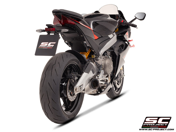 Aprilia RS 660 with SC-Project full exhaust system titanium, with S1 titanium exhaust, rear view