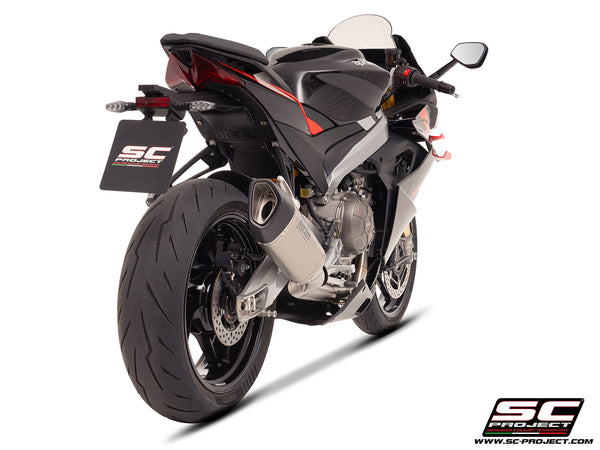 Aprilia RS 660 with SC-Project Stainless steel full exhaust system, with SC1-R titanium exhaust, rear view