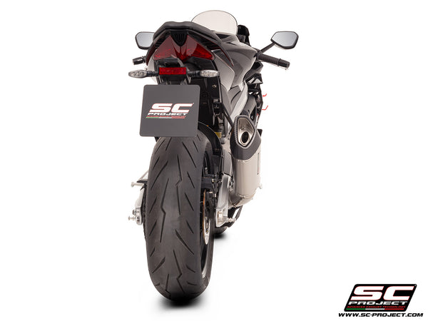 Aprilia Tuono 660 with SC-Project 2-1 Titanium full exhaust system, with SC1-R titanium exhaust, back view