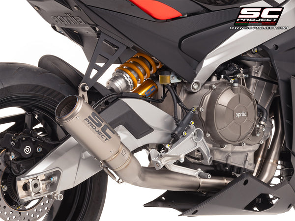 Aprilia Tuono 660 with SC-Project 2-1 Titanium full exhaust system, with CR-T titanium exhaust, detail view