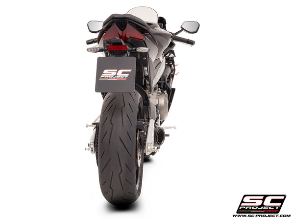 Aprilia Tuono 660 with SC-Project 2-1 titanium full exhaust system, with S1 titanium exhaust, rear view
