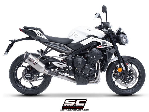 Triumph Street Triple 765 R - RS with SC-Project 3-1 Stainless steel full exhaust system, with SC1-S titanium exhaust, side view