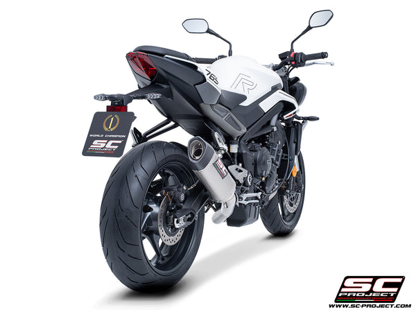 Triumph Street Triple 765 R - RS with SC-Project 3-1 Stainless steel full exhaust system, with SC1-S titanium exhaust, rear view