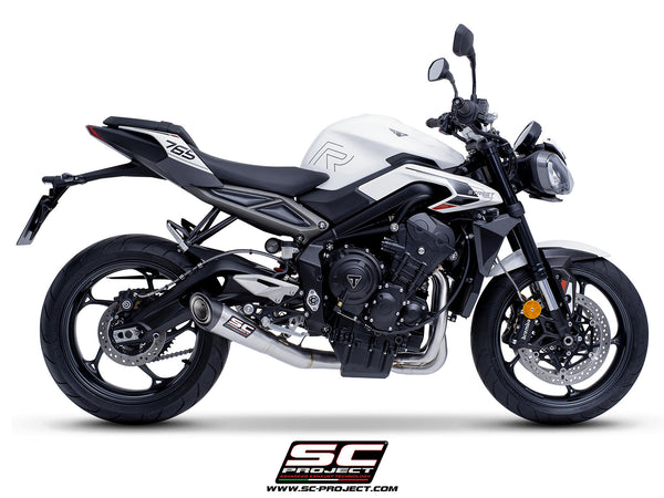 Triumph Street Triple 765 R - RS with SC-Project S1 stainless steel exhaust, side view