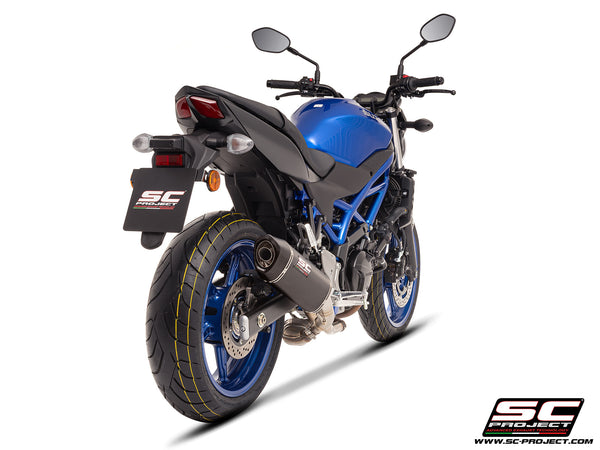 Suzuki SV650 M.Y. 2025 with SC-Project SC1-S carbon exhaust, back view