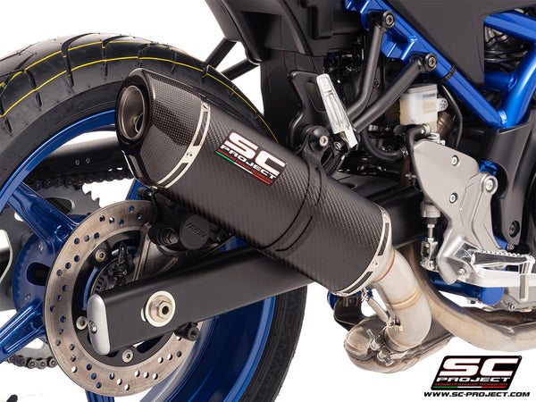 Suzuki SV650 M.Y. 2025 with SC-Project Oval carbon exhaust, back view