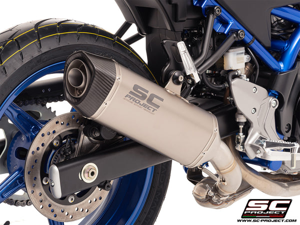 Suzuki SV650 M.Y. 2025 with SC-Project SC1-S titanium exhaust, detail view