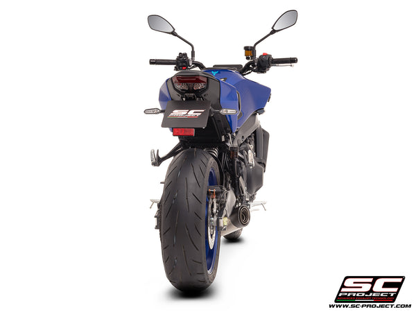 YAMAHA MT-09 (2024 - 2025) with SC-Project S1 stainless steel exhaust, back view