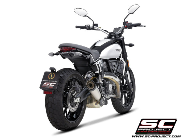 Ducati Scrambler 800 with SC-Project S1 titanium exhaust, rear view