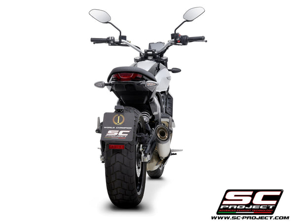 Ducati Scrambler 800 with SC-Project S1 titanium exhaust, back view