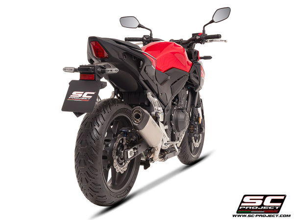 Honda CB500 Hornet with SC-Project SC1-S titanium exhaust, rear view