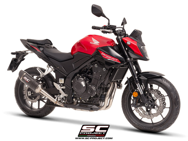 Honda CB500 Hornet with SC-Project Oval carbon exhaust, 3/4 front view