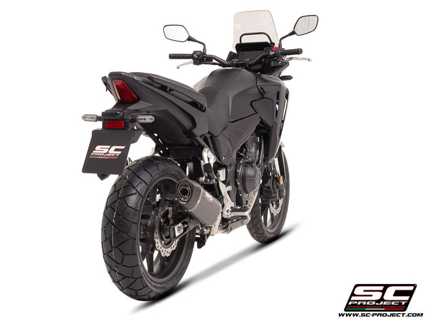 Honda NX500 with SC-Project SC1-S carbon exhaust, rear view